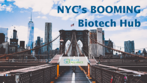 NYC's biotech hub- worker on bridge