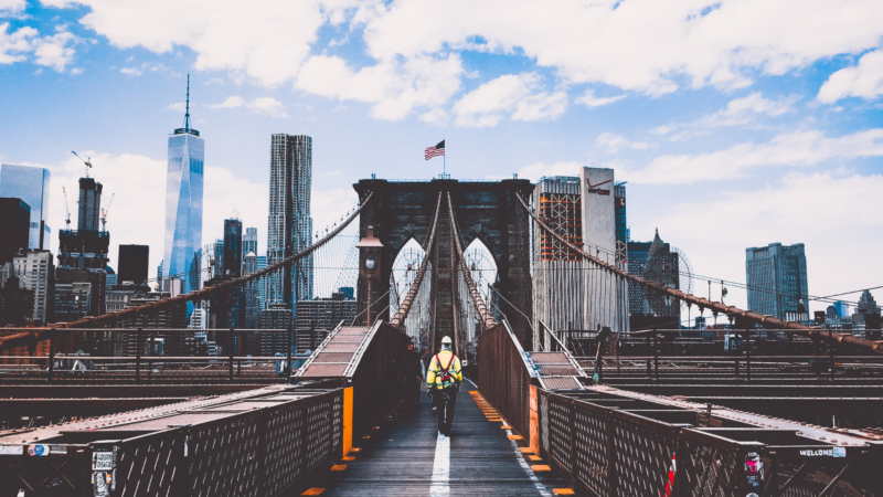 Worker on NYC bridge